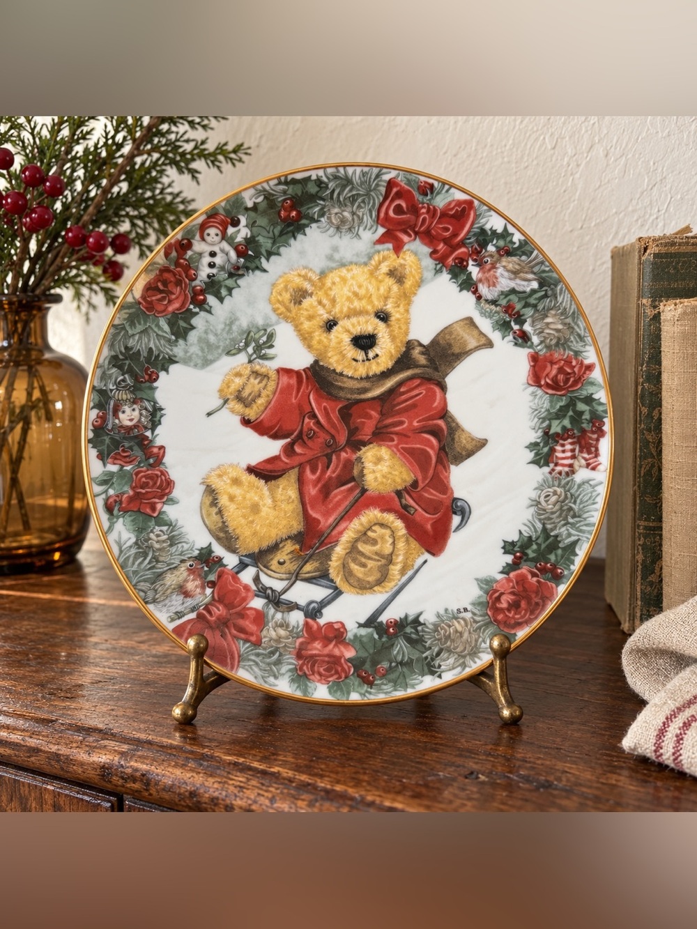 Vintage Franklin Mint Christmas Teddy Bear Plate Winter Wonderland